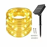 BXROIU Solar Lichtschlauch 10M 100 LED IP65 Wasserdicht Außen, Solar Lichterkette für Garten, Balkon & Terrasse, Warmweiße Außenbeleuchtung Weihnachtsbeleuchtung für Sommerparty, Hochzeit