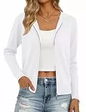 Aottori Strickjacke Damen Kurz Cardigan Kapuze Reißverschluss Langarm Kapuzenpullover Herbst Winter Jacke Elegant Casual Strickcardigan Pullover Outerwear Strickmantel Weiß XXL