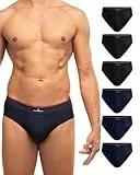 DANISH ENDURANCE 6er Pack Herren Slips, Klassischer Slip Herren aus Baumwolle, Weiche Unterwäsche, Mehrfarbig (3xSchwarz/Rot, 3xNavy/Rot), L