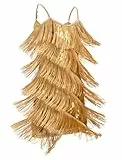 FYMNSI Latein-Tanzkleid für Mädchen, Ballsaal, Tanz-Outfit, V-Ausschnitt, glitzernde Pailletten, Quaste, Fransenkleid, Tanzkleidung, gold, 5-6 Jahre