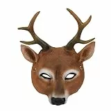 Cocoarm Rentier Halbmaske Hirschkopfmaske Geweih Kostümmaske Handgefertigtes Leichtes, Bequemes Lebensechter Lebensdauer für Halloween -Weihnachtskarneval -Party (BROWN)