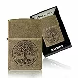 Zippo Sturmfeuerzeug - Tree of Life, Antique Brass, Lustre - Nachfüllbar - Wiederverwendbar - Windfestes Design - Geschenkbox - Made in USA