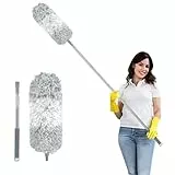Fogray Staubwedel Teleskop Waschbar Duster Lang Ausziehbar mit Weichem Silikon Cap, Spinnenwebenentferner Staubwischer mit Teleskopstange, Staubfänger für hohe Decken Deckenventilator(Grauweiß)