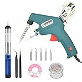 60W Elektronik Lötpistole Kit - Automatische Lötkolben set 5 Stück Lötspitzen, Entlötpumpe, Pinzette, Lötdrähte für Autoreparatur Schmuck, Heimwerker, Leiterplattenreparatur den Modellbau Blue