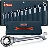 PRESCH Ratschenschlüssel Set 12tlg. (6-19mm) inkl. Tasche - Minimaler Rückholwinkel (Bis zu 4°, 90 Zähne) - Robuste, präzisionsgefertigte Ringratschenschlüssel
