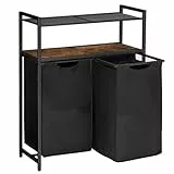 HOOBRO Wäschekorb 2 Fächer, Wäschebox, Wäschesammler mit 2 Ablagen, Wäschewagen, 2 x 49,5 L, verstellbare Füße, für Badezimmer, Waschküche, Vintagebraun-Schwarz EBF73XY01