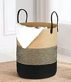 VORHOT Wäschekorb Geflochten aus Baumwolle, 66L Wäschesammler mit Henkel, Laundry Baskets Aufbewahrungskorb für Decken Spielzeug, Korb Wäsche Organizer für Wäschekammer Kinderzimmer Bad, 38x46cm