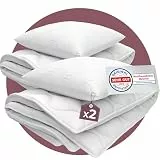 EVAN BROWNS® Bettenset 135x200 4teilig - Made in EU - Bettdecke 135x200 Set mit Kissen atmungsaktiv und pflegeleicht- 2X Kopfkissen und 2X Bettdecke - ÖKO-TEX