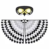 URAQT Vogelflügel Kostüm Kinder, Schwarz Flügel Umhang mit Filzaugen Maske Set, Vogeleule Verkleiden für Jungen Mädchen, Vogelkostümkinder Halloween Karneval Cosplay Party