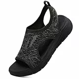 VTASQ Sandalen Damen Sommer Outdoor Orthopädische Stricken Leichte Turnschuhe Open Toe Wedges Strand im Freien Dicke Boden Sandalen Schwarz Grau EU 38