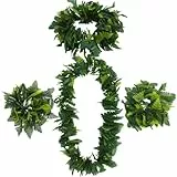 USHOBE Hawaii Girlande Grün Set Mit Stirnband Halskette Und Armbändern Für Luau Party Tropisches Kostüm Sommer Festival Dekoration