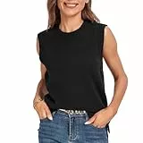 Dilgul Pullunder Damen Ärmellos Weste Herbst Strickweste Winter Pullover Strickpullover Schwarz X-Small