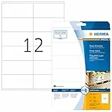 HERMA 10908 Power Etiketten, 25 Blatt, 105 x 48 mm, 12 pro A4 Bogen, 300 Stück, selbstklebend, bedruckbar, extrem stark haftend, blanko Papier Klebeetiketten Aufkleber, weiß