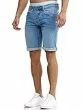Indicode Herren Caden Jeans Shorts mit 5 Taschen | Herrenshorts Used Look für Männer Blue Wash, L