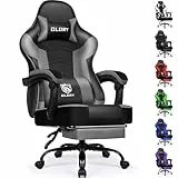 minnouat Gaming Stuhl Ergonomischer mit Fußstütze, Gaming Chair Bürostuhl 150 kg Belastbarkeit, Gamer Stuhl aus Kunstleder, Höhenverstellbarer PC Zockerstuhl für Jugendliche Erwachsene, Grau