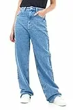 M17 Damen, Mid Blue Womens Ladies Denim Jeans Straight Leg High Rise Comfy Casual Cotton Trouser Pants with Pockets (10