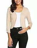 Parabler Boleros für Damen Elegant 3/4 Ärmel Kurz Strickjacke Einfarbig Strickbolero Casual Festlich Cardigan Hochzeit Schulterjacke für Kleider Champagner L
