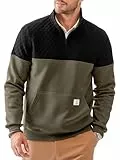 Elegancity Sweatshirt Herren Langarm Stehkragen Half Zip Neck Pullover Farbblockade Regular Fit Casual Herbst Winter Warm Mit Tasche Moos grün XL