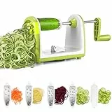 Spiralschneider Gemüse mit Behälter,Spiralschneider Hand für Gemüsespaghetti,Gemüseschneider Würfelschneider mit 5 Austauschbare Klingen Gemüsespaghetti Gemüsehobel für Karotte, Gurke, Zucchini