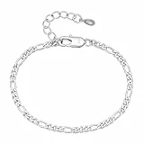 DORANA Armband Silber 925 Damen Figaro Kettenarmband für Frauen Fade-Proof Figaro Armbänder Geschenk für Sie,5mm dick