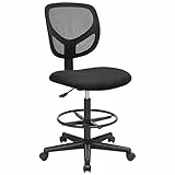 SONGMICS Hocker mit runder Fußstütze, höhenverstellbar, ergonomischer Sitz, drehbarer Bürostuhl, ohne Armlehnen, Bezug der Sitzfläche aus Stoff, maximale Belastung 120 kg, Schwarz OBN15BK