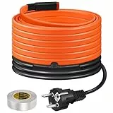 Heizkabel mit Thermostat, BDDFOTO 25 W/m Selbstregulierendes Heizband Frostschutz, Heizdraht IP65 Wasserdicht Zum Schutz von Wasserleitungen, Dachrinnen und Weidetränken, 6 m