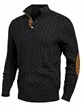 JMIERR Herren Pullover mit Zopfmuster lässiger Stehkragen grobe Freizeit-Strickpullover mit 1/4-Knöpfe Winterpullover Herren Schwarz L