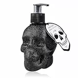 Accentra Seifenspender Totenkopf mit Flüssigseife - Schädel/Skull - Totenkopf Deko für das Badezimmer -schwarzer Chrome-Look Pumpspender (Glitter)