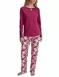 CALIDA Sweet Dreams Pyjama, lang Damen, aus 100% Baumwolle, Hose mit stoffbezogenem Gummibund