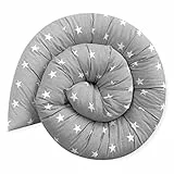 Bebeloo Bettschlange Bettkissen Seitenschläferkissen Nackenrolle Schlafkissen Kuschelschlange Stillkissen Zierkissen Zugluftstopper Body Pillow Baumwolle (Sternchen Grau, 180 cm)