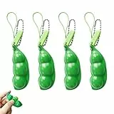 WENXINWIN 4 Stück Fidget Toys, Squeeze Bean Schlüsselanhänger, Squishy Erbsenkapsel Stress Spielzeug, Stimming Toys Erwachsene, quishy Sojabohnen Anhänger für Reduziert Angst und Stres(Grün)