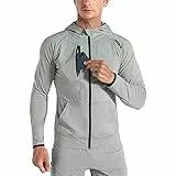 BROKIG Leichte Hoodie Herren,Schnelltrocknende Laufjacke Atmungsaktives Kapuzenpullover Trainingsjacke mit Reißverschluss(Hellgrau,XL)