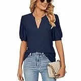 Decorie Bluse Damen Sommer Tshirt V Ausschnitt Kurzarm Damen Oberteile Elegant Damenblusen Casual Blusenshirt Tunika (B1,XXL)