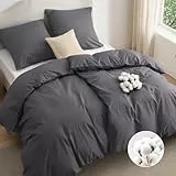 BEDSURE Bettwäsche 135x200 Baumwolle 4teilig - Bettwäsche-Sets für Kinder und Erwachsene, 2 Bettbezug & 2 Kissenbezüge 80x80 cm, Oeko-TEX Bedding Dunkelgrau Grau mit Reißverschluss