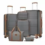 KONO Kofferset Reisekoffer Set Gepäcksets 6 Teilig, Koffer Set mit Beautycase Kosmetikkoffe mit Handgepäck Reisetasche mit Kulturbeutel (Grau/Braun)