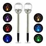 Relaxdays 20 x Gartenleuchte Glaskugel, LED Solarleuchten in Bruchglas Optik, Farbwechsel, Wegeleuchte inkl. Erdspieß, Silber