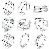 GoPaw 9 Stück Edelstahl Knuckle Ringe, Damen Silber Knöchel Midi Ringe Set, Edelstahl Knöchelringe Damen Knuckle Ringe Modeschmuck für Frauen Mädchen