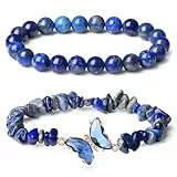 ARHZ 2 Stück Perlenarmband Damen, Lapislazuli-Armband, Edelstein Armband Damen, Edelstein Schmuck, Schmetterling Kristallen Armbänder Amulett Armbänder Spirituelle Geschenke