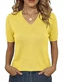 Totatuit Pullover Damen Kurzarm V Ausschnitt Winter Leicht Pulli Unterziehshirt Wolle Blended Strickpullover Damen Geeignet zum Alleintragen im Frühling und Sommer