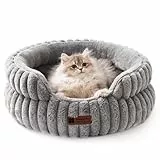 MEWOOFUN Stilvolle Katzenbetten für Katzen, weiches rundes Hundebett für kleine und mittelgroße Hunde, waschbares, beruhigendes Haustierbett (Grau, S)