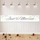 Koliphy Just Married Deko, Stoff Banner für Hochzeit Fest, Liebesgeständnis, Valentinstag, Heiratsantrag, Brautdusche & Junggesellinnenabschied Dekoration (180 x 30cm)