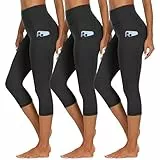HIPOWER 3er Pack Leggings Damen mit Taschen Capri Sporthose 3/4 Hose Damen 7/8 Caprihose High Waist Yoga Sommer Sportleggings für Fitness Gym