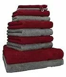 Betz Premium 10er Handtuch-Set - 2X Duschtücher - 4X Handtücher - 2X Gästetücher - 2X Waschhandschuhe - Farbe Dunkelrot & Anthrazit