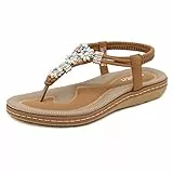 ZOEASHLEY Sandalen Damen Sommer Flache Zehentrenner Sandaletten Bohemian Flip Flops Khaki08 39