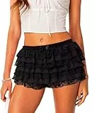 Navneet Minirock Damen Spitzenrock Y2K Sexy Kurz Mini Skirt Bloomer Shorts Sommerrock Festival Outfit Schwarz S