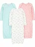 Simple Joys by Carter's Baby-Mädchen 3-Pack Cotton Sleeper Gown Infant-and-Toddler-Nightgowns, Blau Enten/Rosa Tier/Weiß Floral, 0-3 Monate (3er Pack)