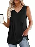 WIHOLL Tank Top Damen V-Ausschnitt Oberteile Ärmellose Elegant Tunika Shirt Schwarz S