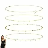 4 Stück Bauchkette,Belly Chain,Waist Beads,Waist Chain,Bauchkette Gold,Body Chain,Bauch Kette,Verstellbare Körperketten,Hüftkette für Frauen Mädchen Bikini Taillenkette Quaste Mehrschichtig Vintage