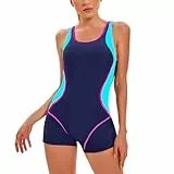 Odizli Badeanzug Damen mit Bein Sport Sexy Push Up Bauchweg Schwimmanzug mit Cups Badeanzüge Große Größe Frauen Sommer Rashguard Bademode Einteiler Strandmode Sun Permeable Swimsuit Blau Rosa L