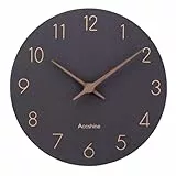 ACCSHINE MDF Holz Wanduhr Ohne TickgeräUsche Lautlos Modern 25cm Quarz Groß Batterie Betriebene Wanduhr Einfach zu Lesen für Zimmer Zuhause KüChe Schlafzimmer BüRo Schule (Schwarz, 25cm)